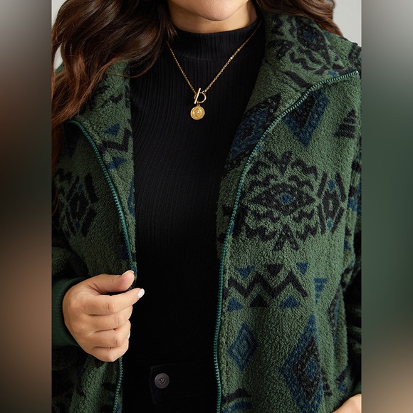 BloomChic Geometric Pocket Gathered Zipper Jacket Size 22-24 Womens - Picture 2 of 13